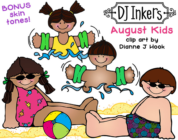 August Kids Clip Art - Beach and Summer Fun Download