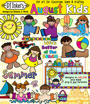 August Kids - Beach and Summer Fun Clip Art Download