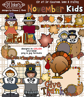 November Kids Clip Art for Thanksgiving Download