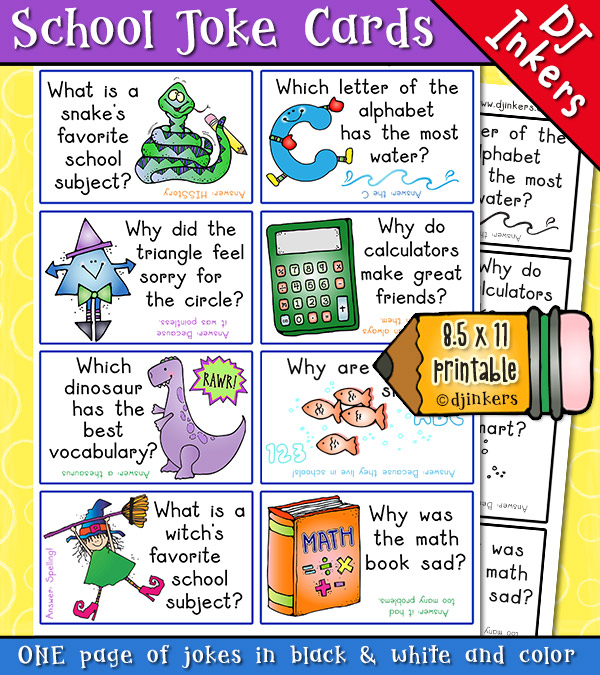 Printable school joke cards for kids by DJ Inkers