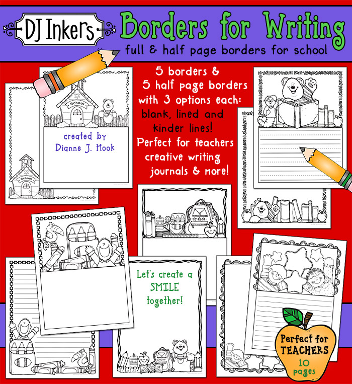 Borders for classroom writing prompts, handwriting practice, school journals and teachers