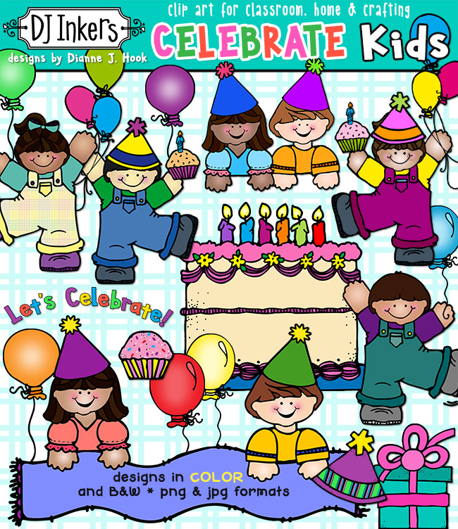Cute kids clip art for birthdays, parties and celebrations by DJ Inkers