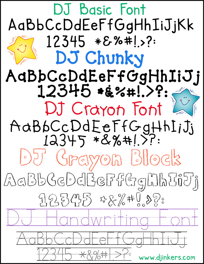 DJ Fonts for Preschool and Kindergarten - Pre-K Font Collection