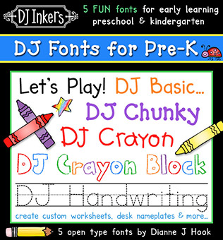 DJ Fonts for Preschool and Kindergarten - Pre-K Font Collection