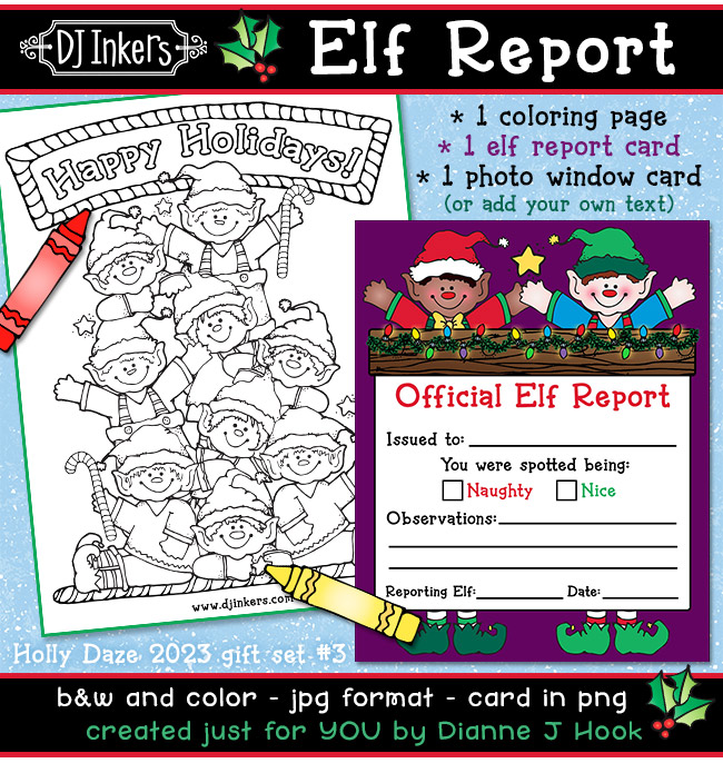 Elf Report Card and Holiday Coloring Page Download