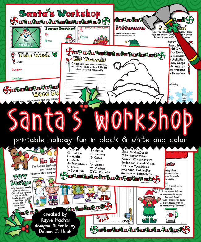 Santa's Workshop - 5 Printable Holiday Activities for Kids