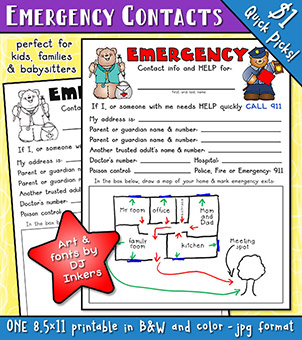 Emergency Contacts - Kids and Family Printable