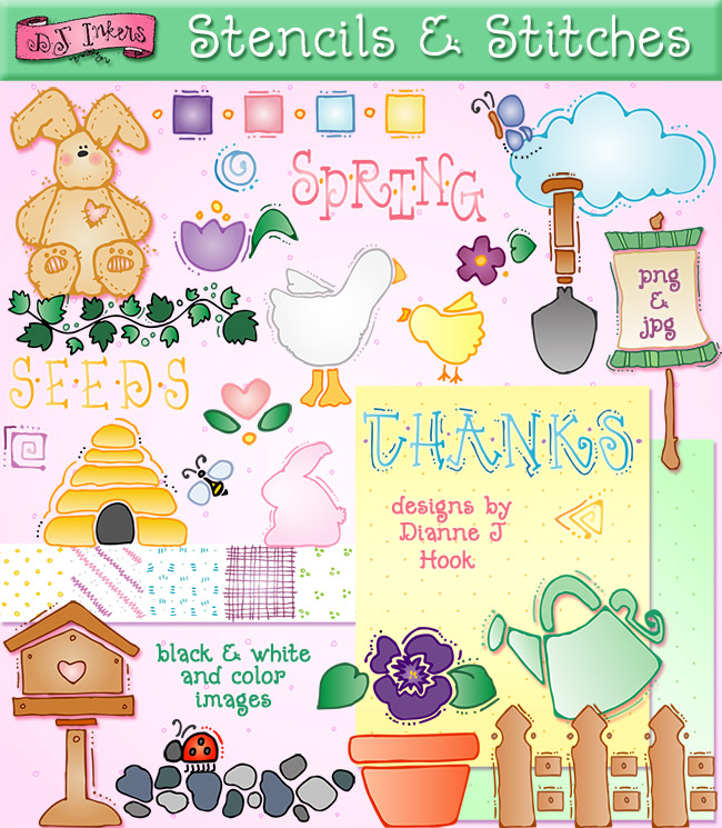 Stencils and Springtime Stiches Clip Art Download