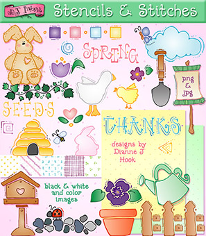 Stencils and Springtime Stiches Clip Art Download