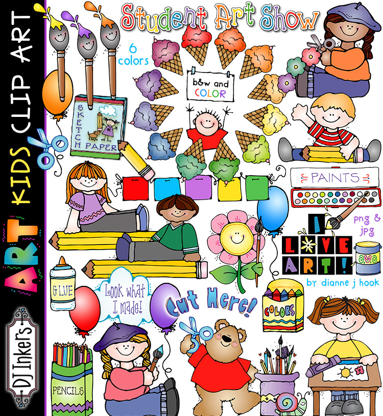 Cute, colorful clip art for young artists and kids art class by DJ Inkers