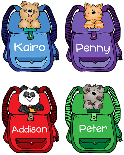 Cute kids backpack clip art for notes, labels and bulletin boards by DJ Inkers