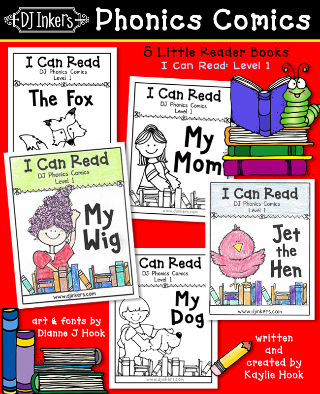 5 Phonics Comics printable mini books for early readers by DJ Inkers