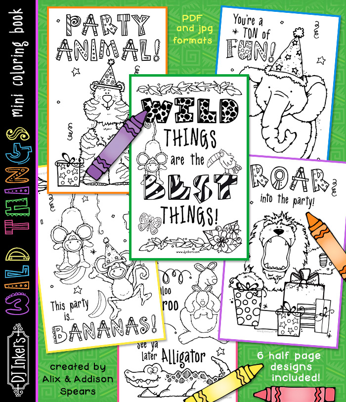 Wild Things Printable Mini Coloring Book for kids by DJ Inkers