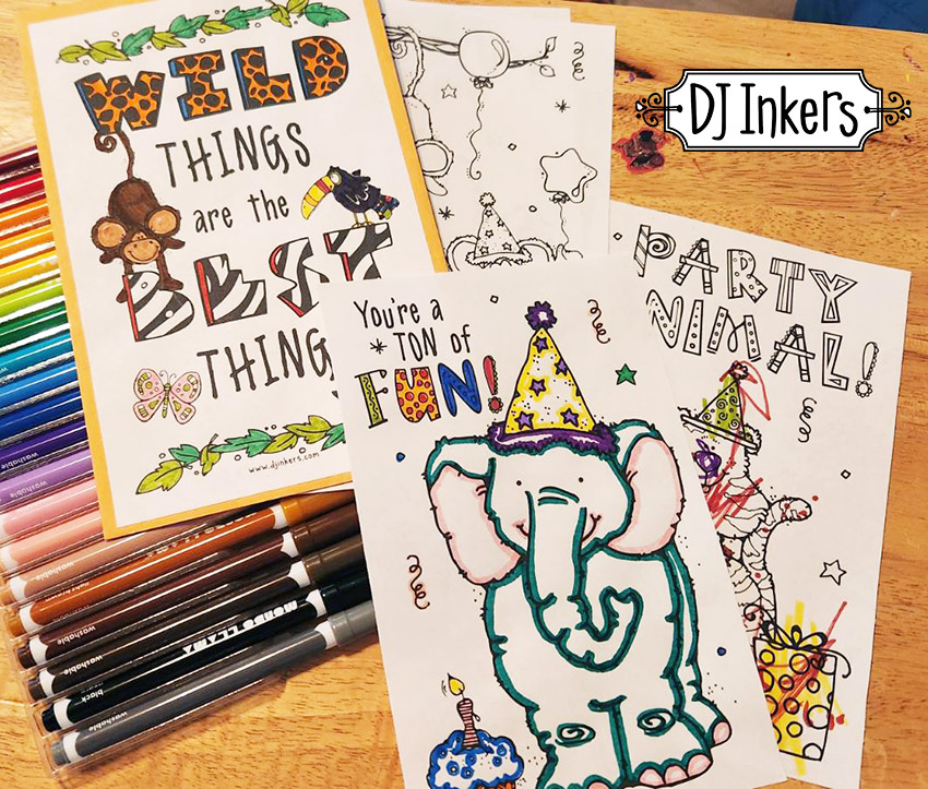 Cute animal coloring pages for birthdays and parties by DJ Inkers