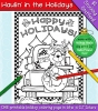 Happy Holidays coloring page with Santa and a reindeer in an old truck by DJ Inkers