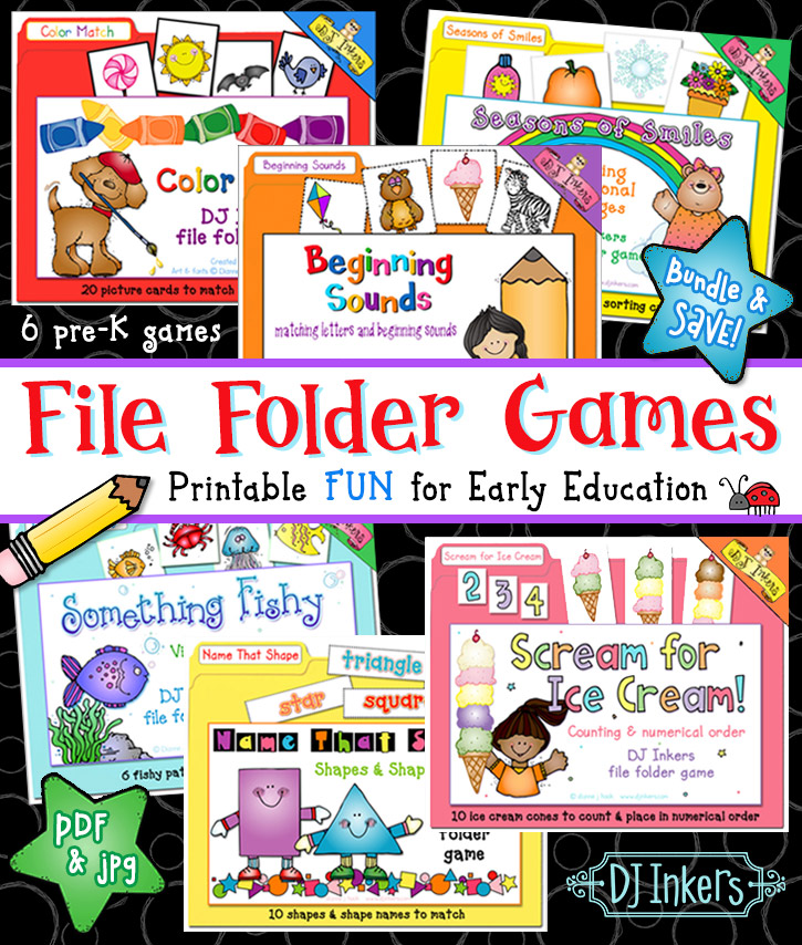 Printable File Folder Games bundle for preschool and kindergarten by DJ Inkers