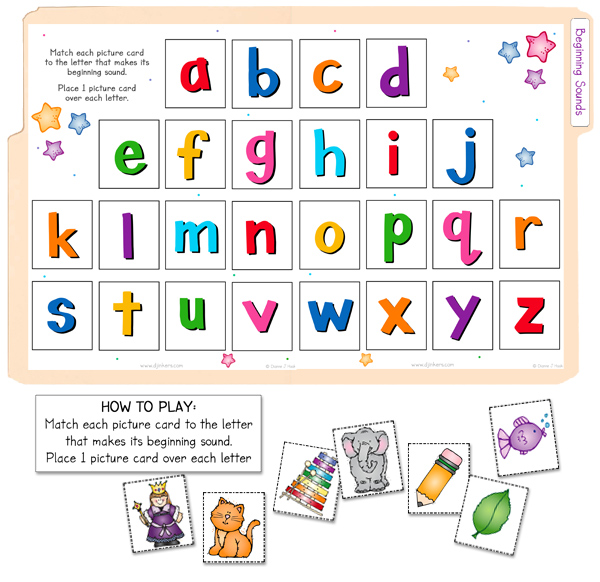 Match letters to beginning sounds file folder game by DJ Inkers