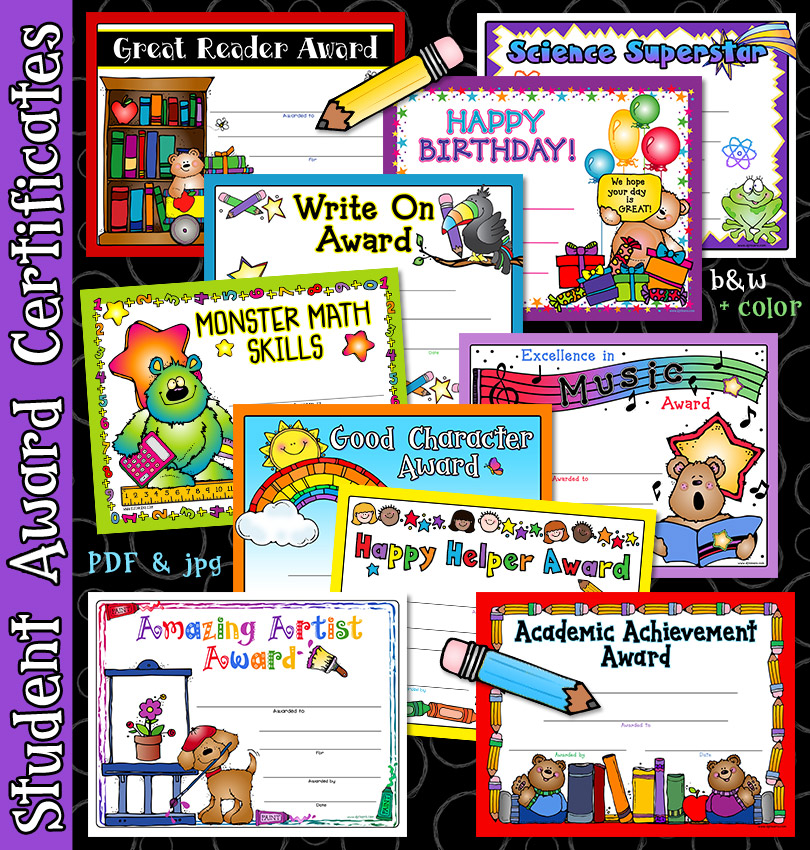 Printable Student Award Certificates for teachers, school administrators and youth leaders by DJ Inkers