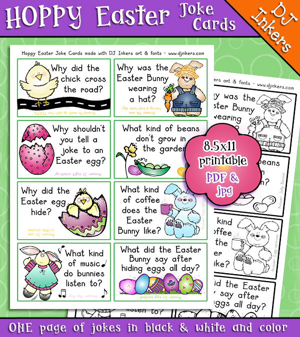 Hoppy Easter Joke Cards for Kids and Easter baskets by DJ Inkers