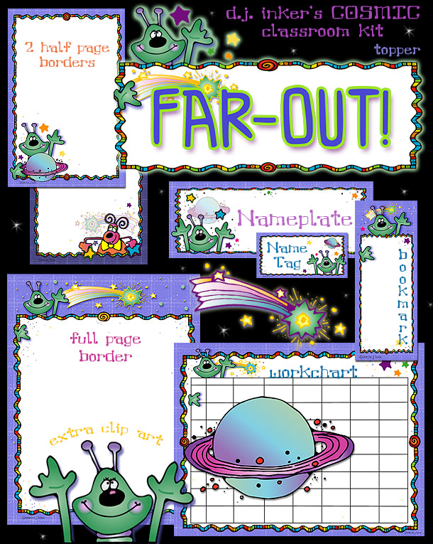 Far Out cosmic classroom kit for an outer space theme by DJ Inkers