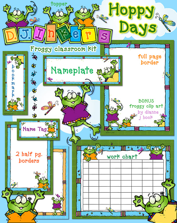 Frog Happy Days classroom theme borders and printables by DJ Inkers