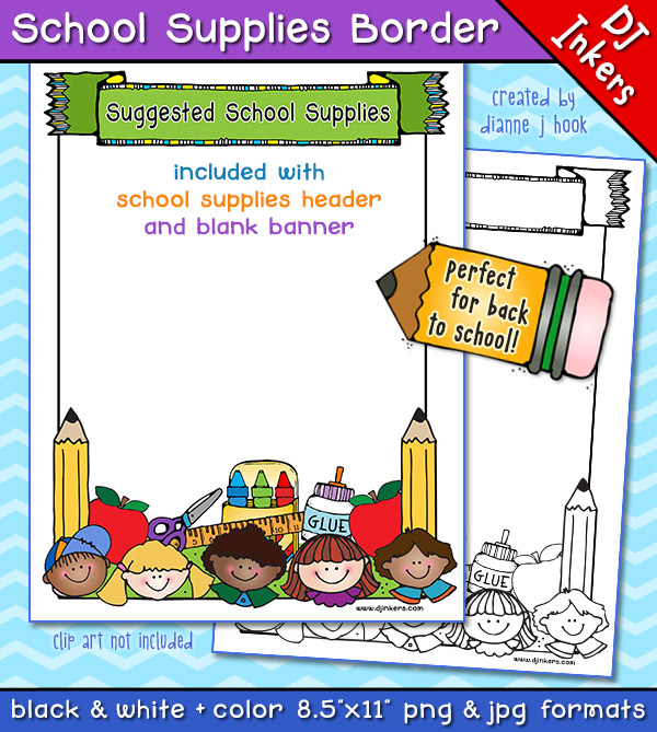 School Supplies List border for teachers by DJ Inkers