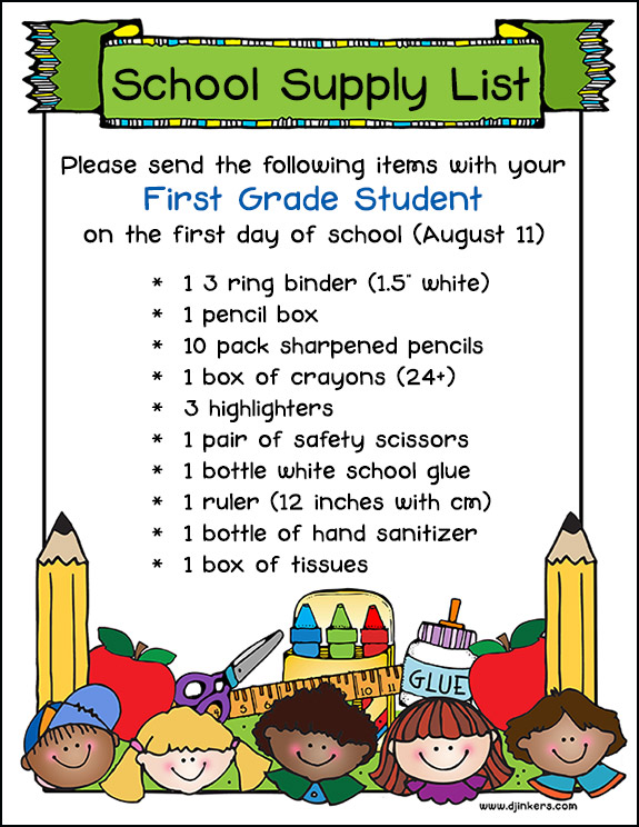 first grade school supply list border