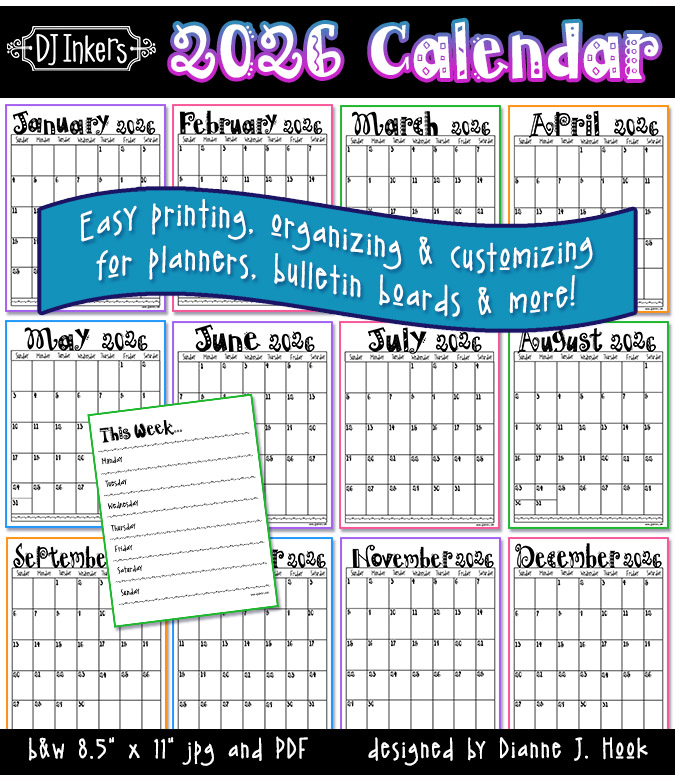 2026 Printable Calendar Download by DJ Inkers