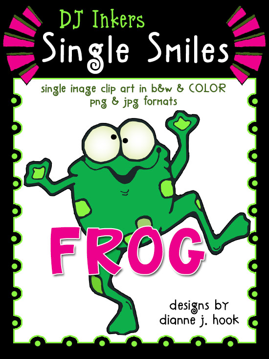 Hoppy clip art frog in black & white and color by DJ Inkers