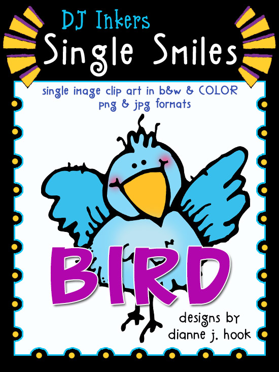 cute clip art bird in black & white and color by DJ Inkers