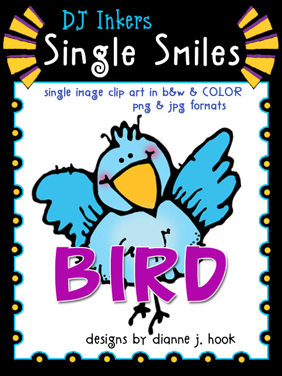 cute clip art bird in black & white and color by DJ Inkers