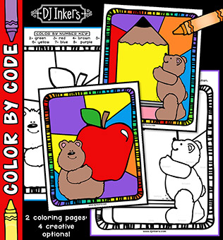 Color By Code - School Bear Printable Coloring Pages