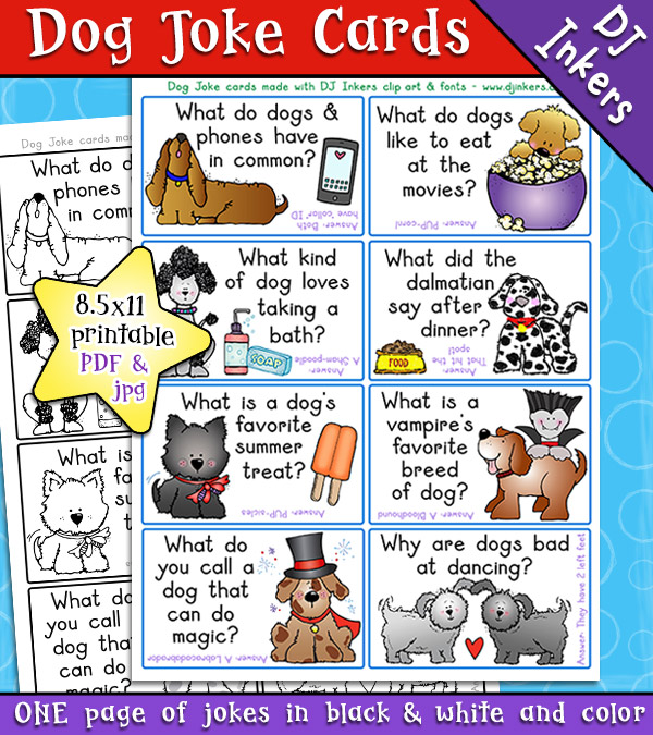 Dog Joke Cards for kids and lunch box fun by DJ Inkers