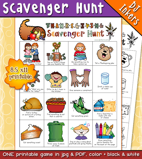 Kids printable Thanksgiving scavnger hunt by DJ Inkers