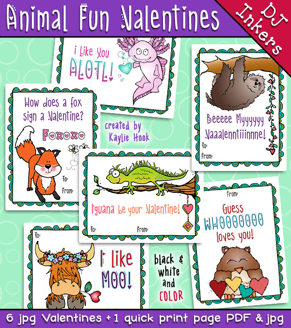 Animal Fun Valentines - Digital or Printable Cards Download