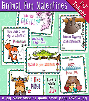Animal Fun Valentines - Digital or Printable Cards Download