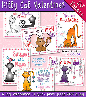 Kitty Cat Valentines - Digital or Printable Cards