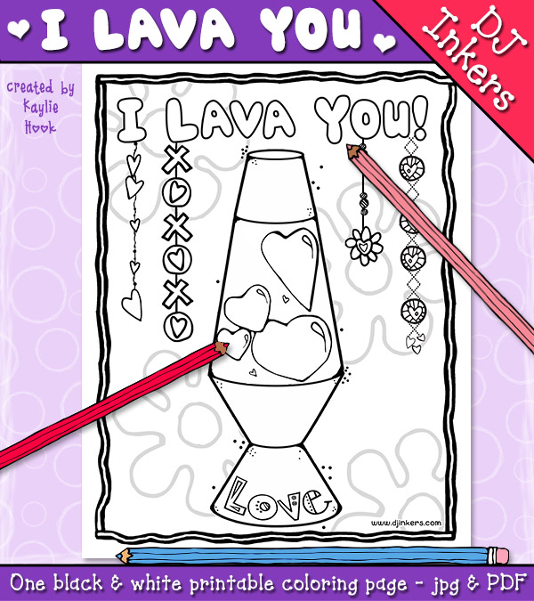 Lava You lava lamp coloring page for Valentine's Day by DJ Inkers