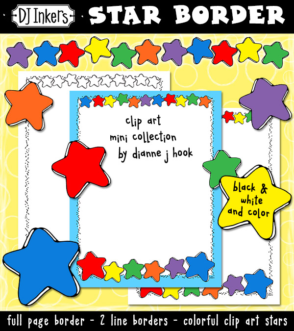 Cute star clip art and borders for kids and teachers by DJ Inkers